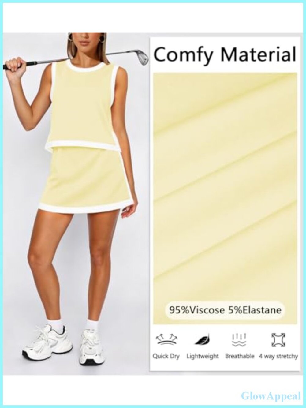 2 Piece Athletic Skirt Set for Women Sleeveless Crew Neck Built in Shorts with - Picture 4 of 6
